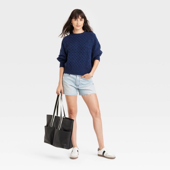 Women's Crewneck Cable Knit Pullover Sweater - Universal Thread Blue - Picture 2 of 4